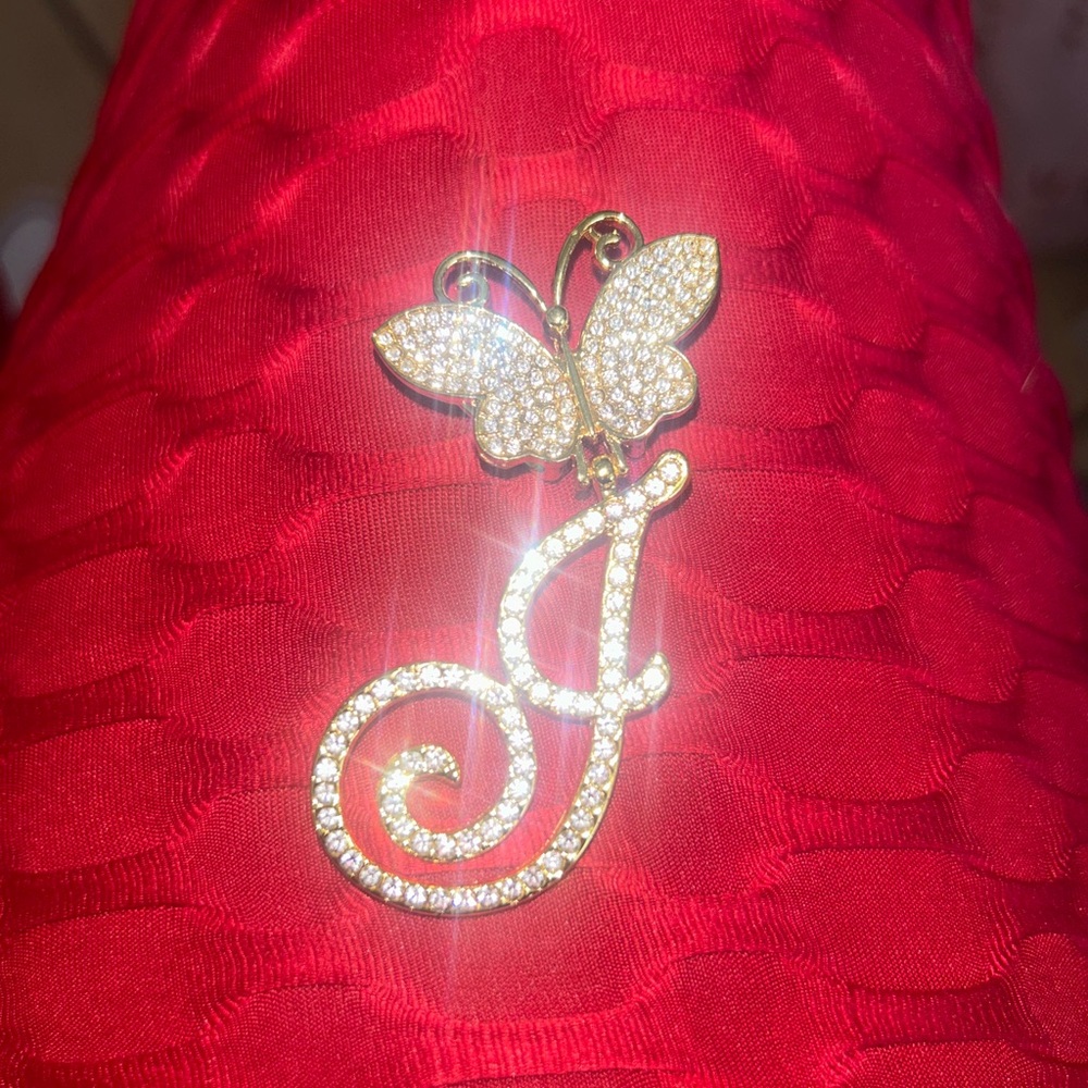 Gold Butterfly cubic zirconia Initial Pendant